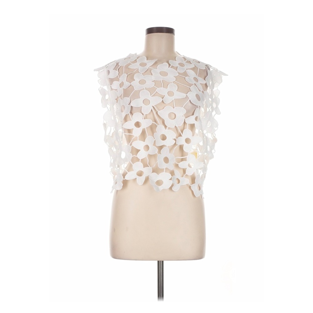 Maeve Sleeveless Blouse Womens One Size White Excellent Floral Lace Overlay